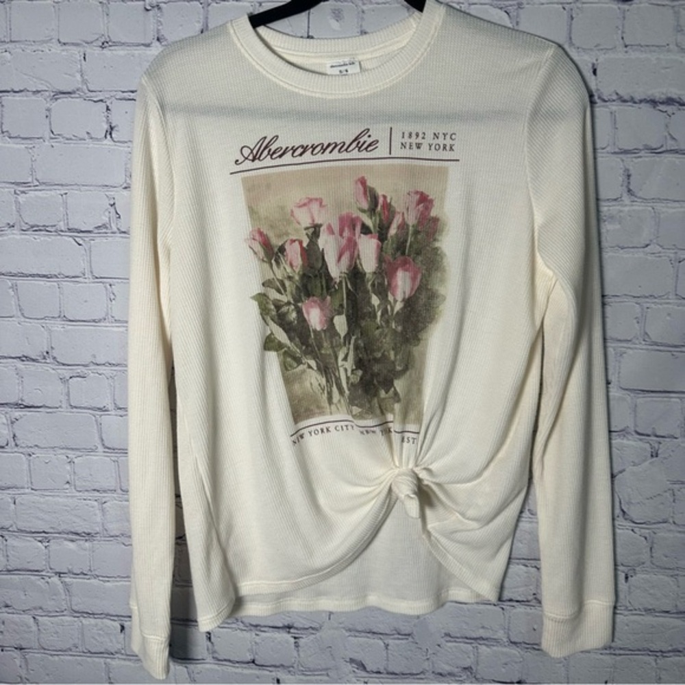 Abercrombie Kids Cream Sweatshirt with Pink Floral Design